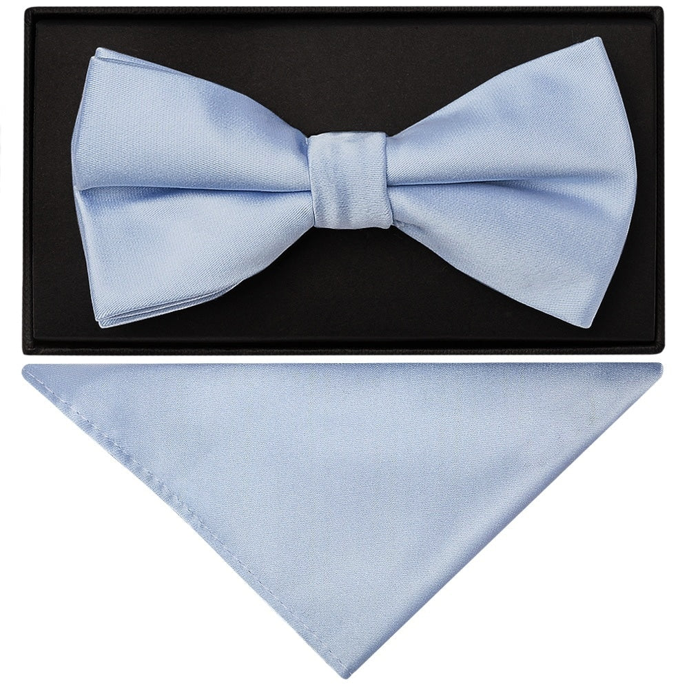 Plain Dusty Blue Handmade Mens Bow Tie and Pocket Square Set