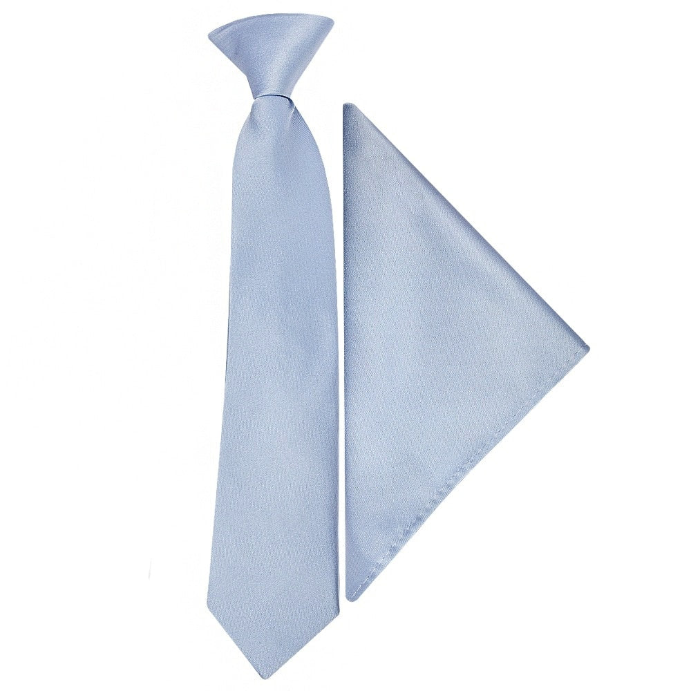 Pre Tied Dusty Blue Satin Boys Tie And Pocket Square Set Age 4 7 1