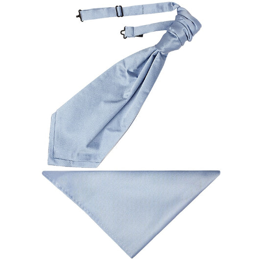 Plain Dusty Blue Satin Mens Cravat And Pocket Square Set 1