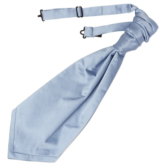 Plain Dusty Blue Satin Mens Cravat and Pocket Square Set