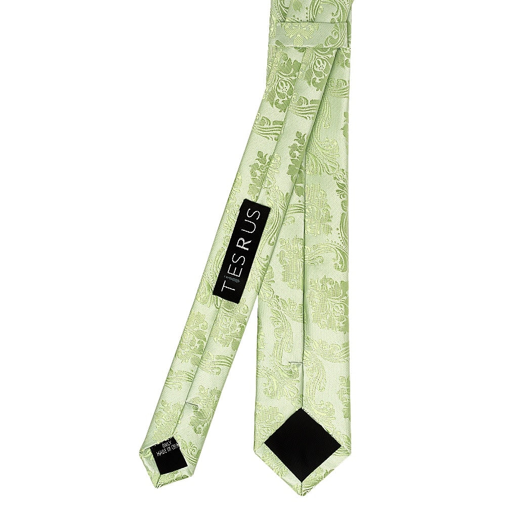 Sage Green Paisley Skinny Mens Tie And Pocket Square Set 4