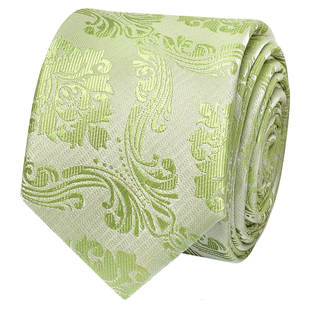 Sage Green Paisley Skinny Boys Tie And Pocket Square Set 3