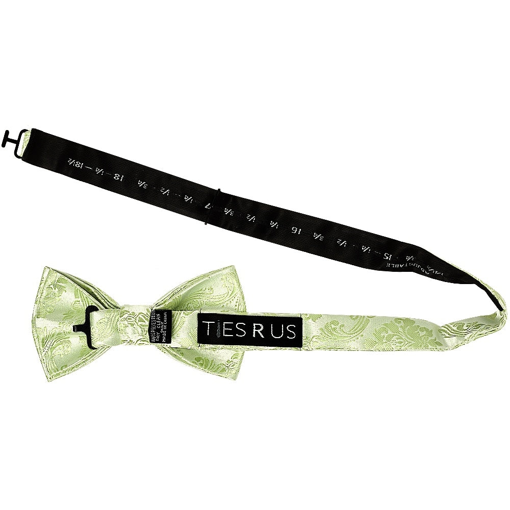 Sage Green Paisley Handmade Mens Bow Tie And Pocket Square 3