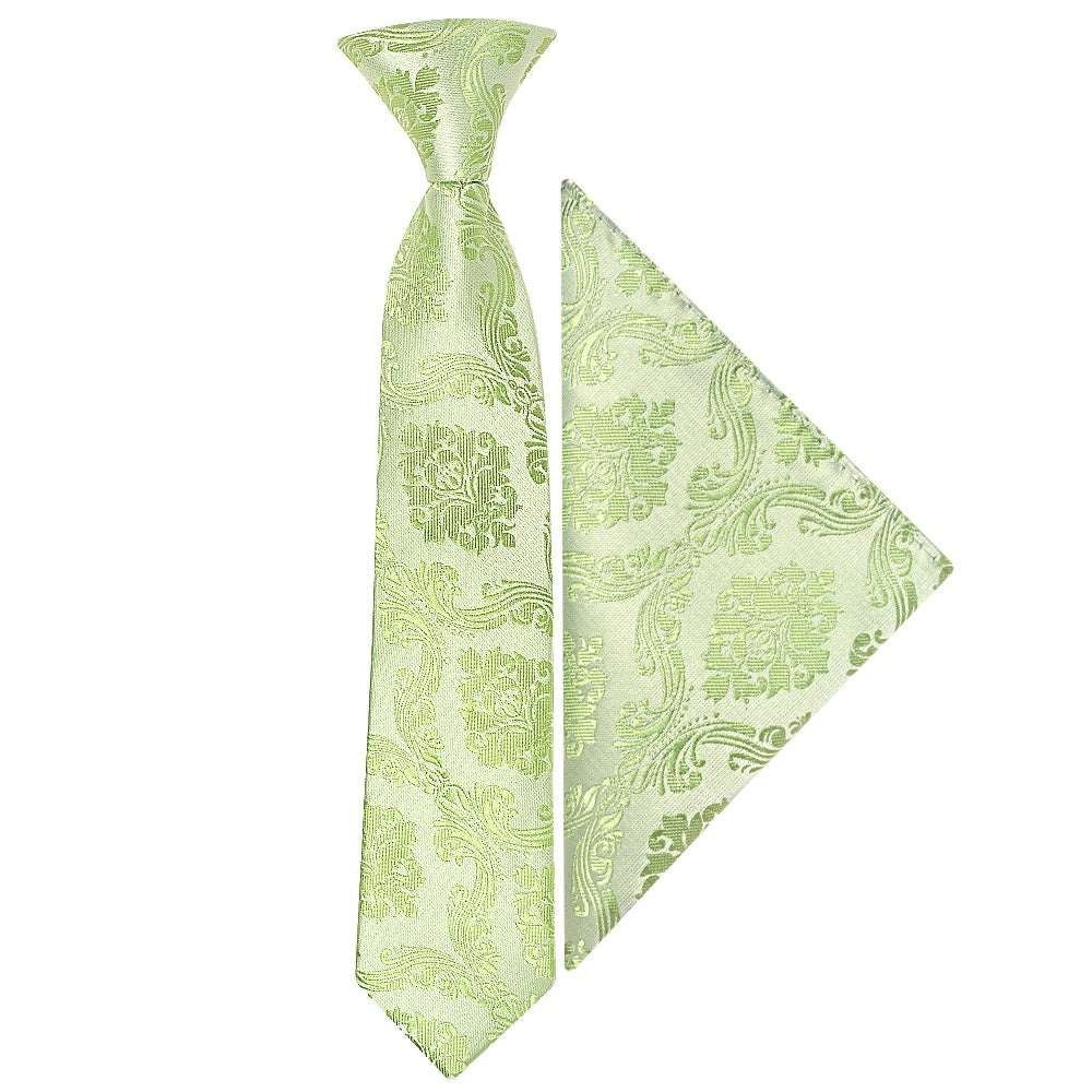 Pre Tied Sage Green Paisley Boys Tie And Pocket Square Set Age 4 7 1
