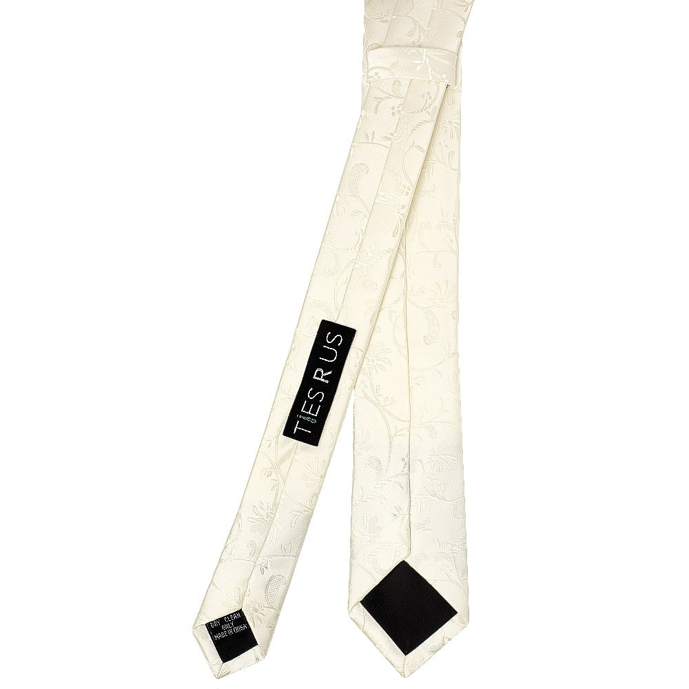 Ivory Floral Skinny Mens Tie 3