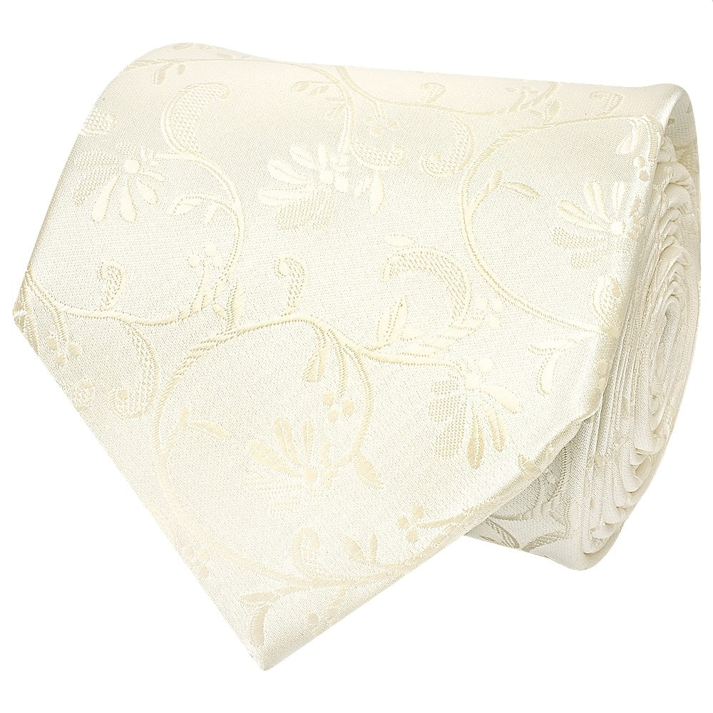 Ivory Floral Classic Mens Tie and Pocket Square Set