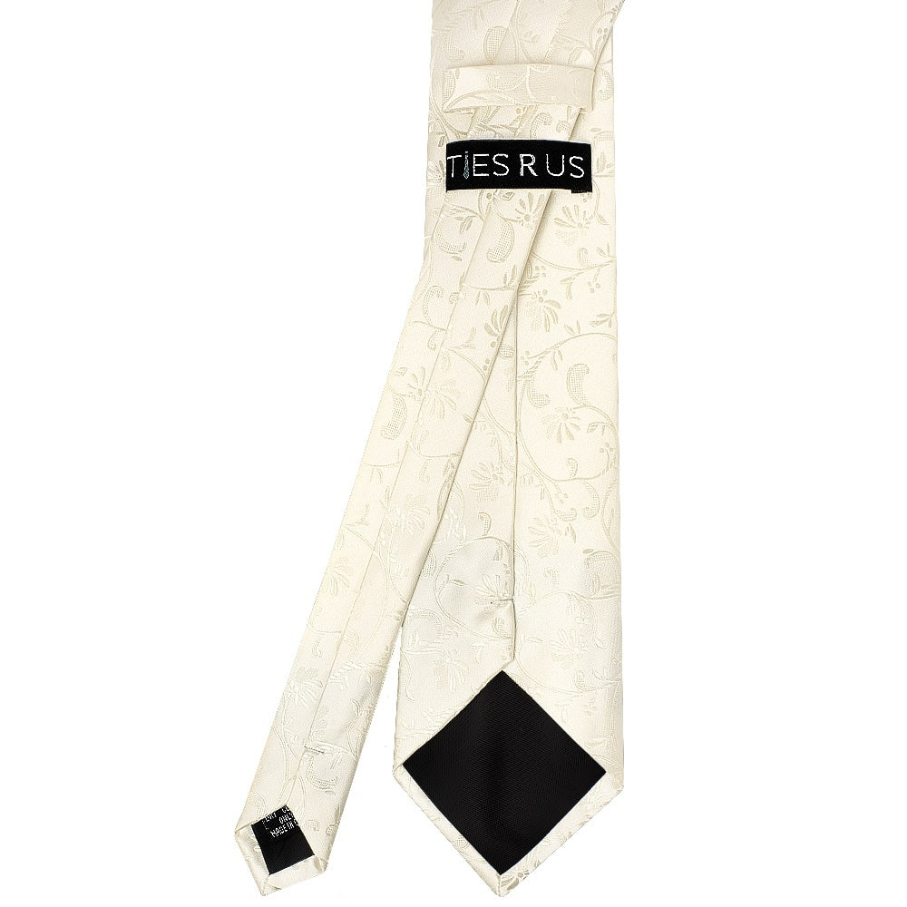 Ivory Floral Classic Mens Tie and Pocket Square Set