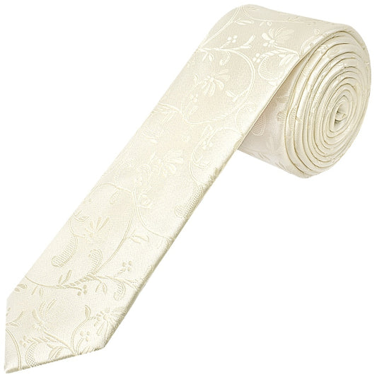 Ivory Floral Skinny Mens Tie and Pocket Square Set