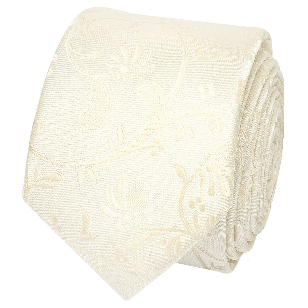 Ivory Floral Skinny Boys Tie and Pocket Square Set
