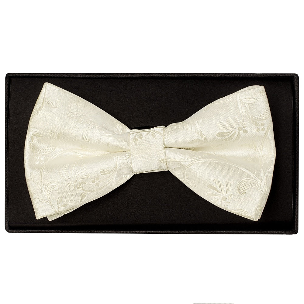 Ivory Floral Handmade Mens Bow Tie and Pocket Square Set