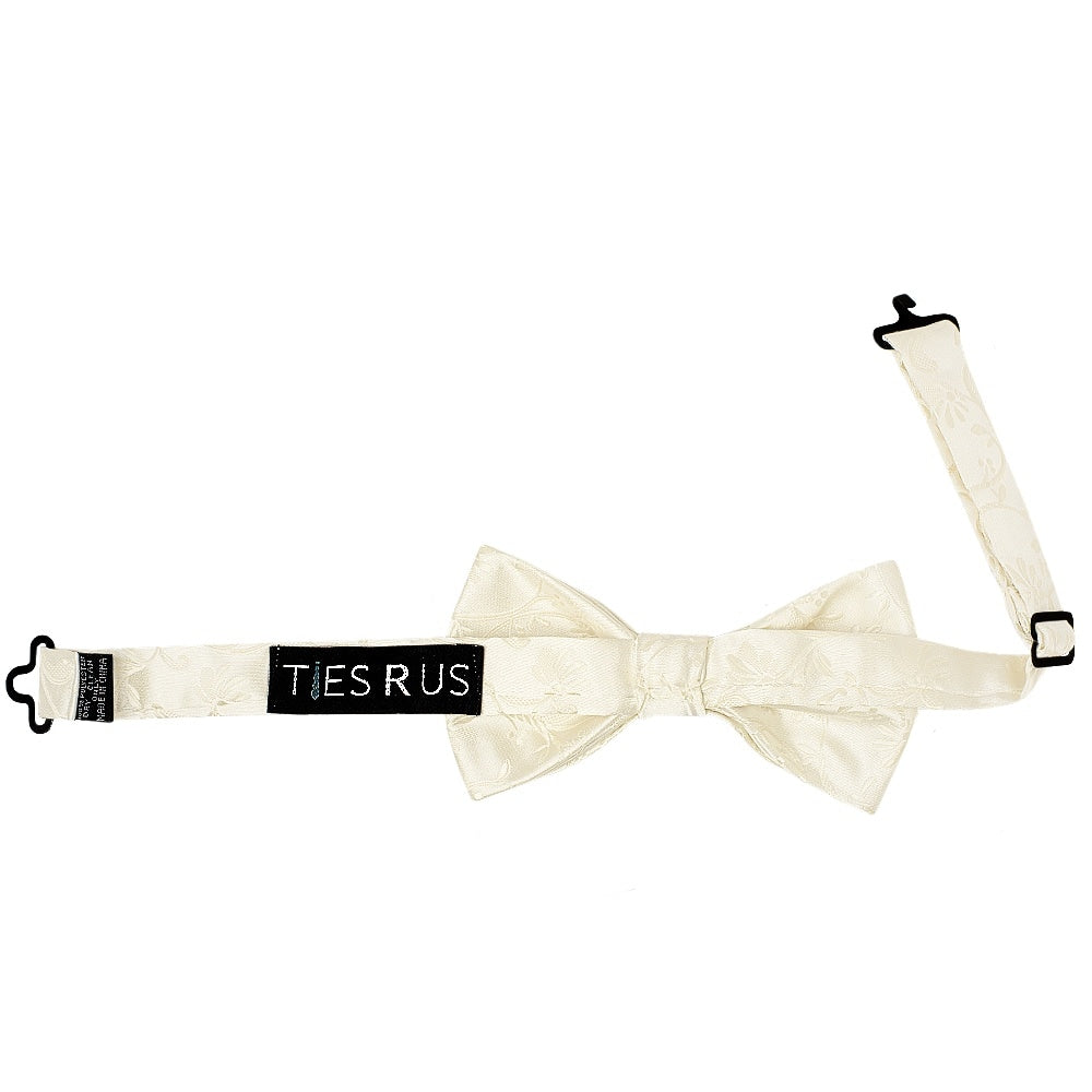 Pre Tied Ivory Floral Boys Bow Tie And Pocket Square Set 3