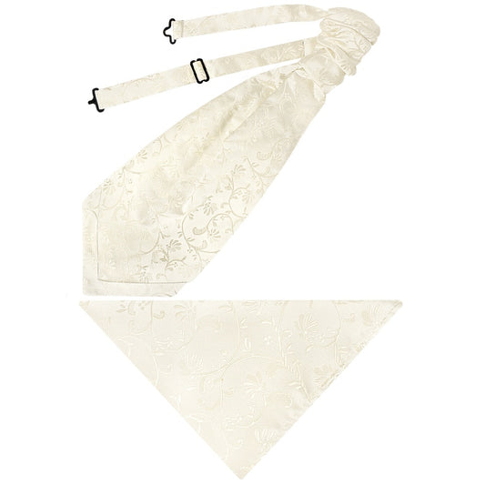 Ivory Floral Mens Cravat Tie and Pocket Square Set