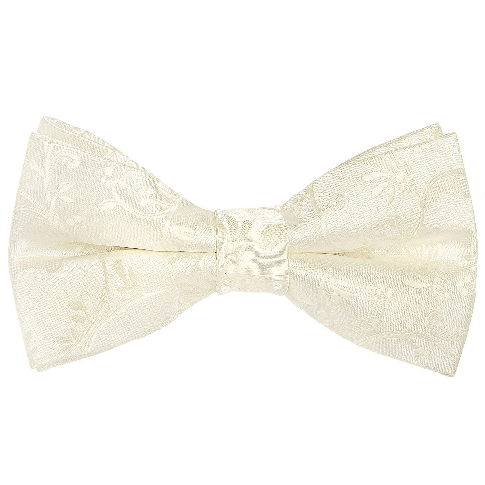 Pre Tied Ivory Floral Boys Bow Tie And Pocket Square Set Age 4 7 2
