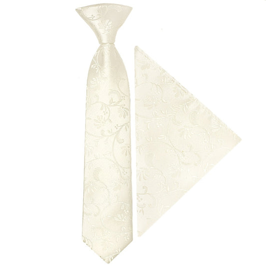 Pre Tied Ivory Floral Boys Tie And Pocket Square Set Age 4 7 1