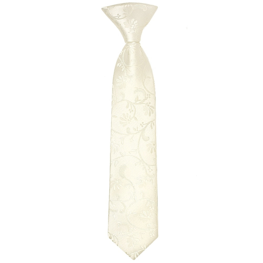 Pre Tied Ivory Floral Boys Tie And Pocket Square Set Age 4 7 2