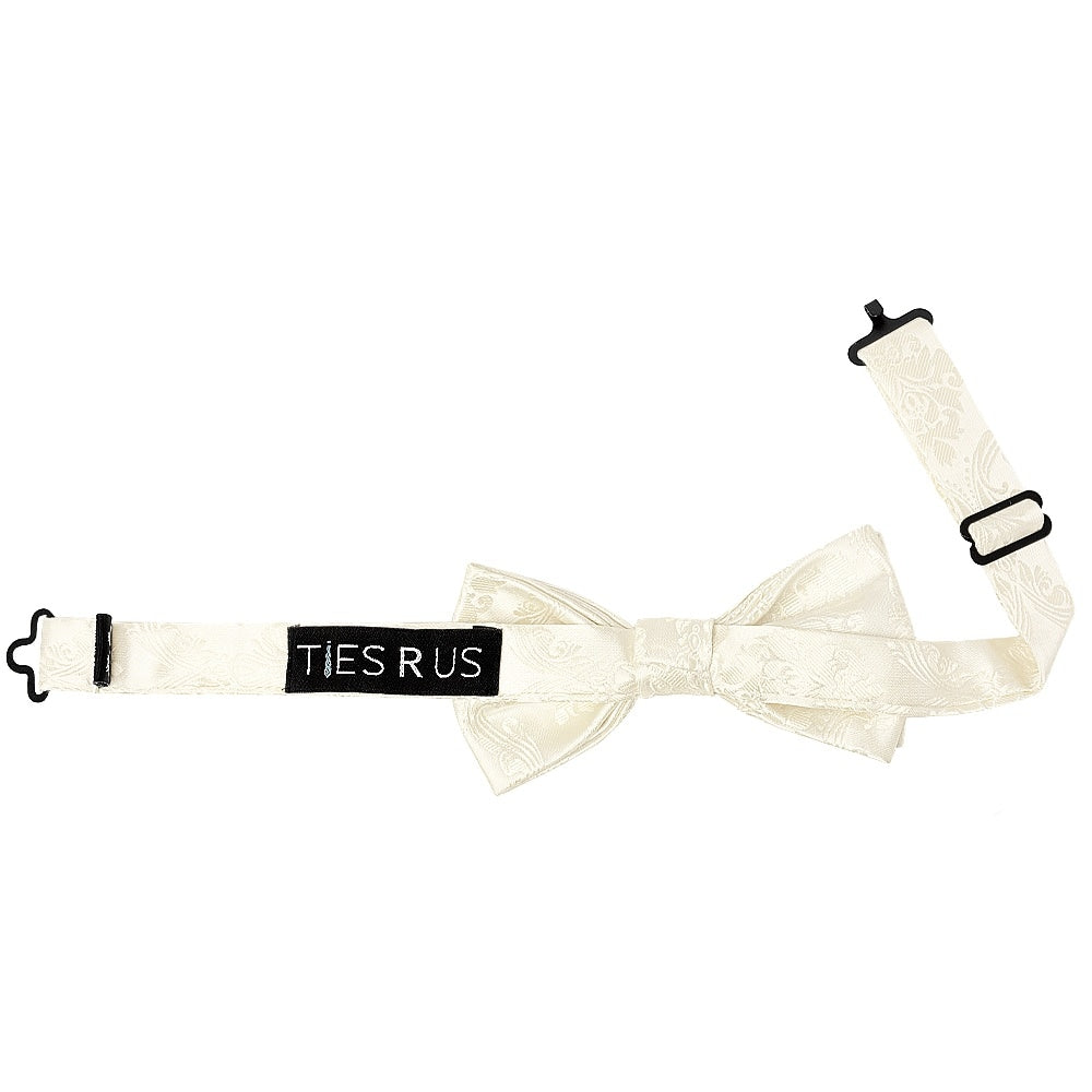 Pre Tied Ivory Paisley Boys Bow Tie And Pocket Square Set 3