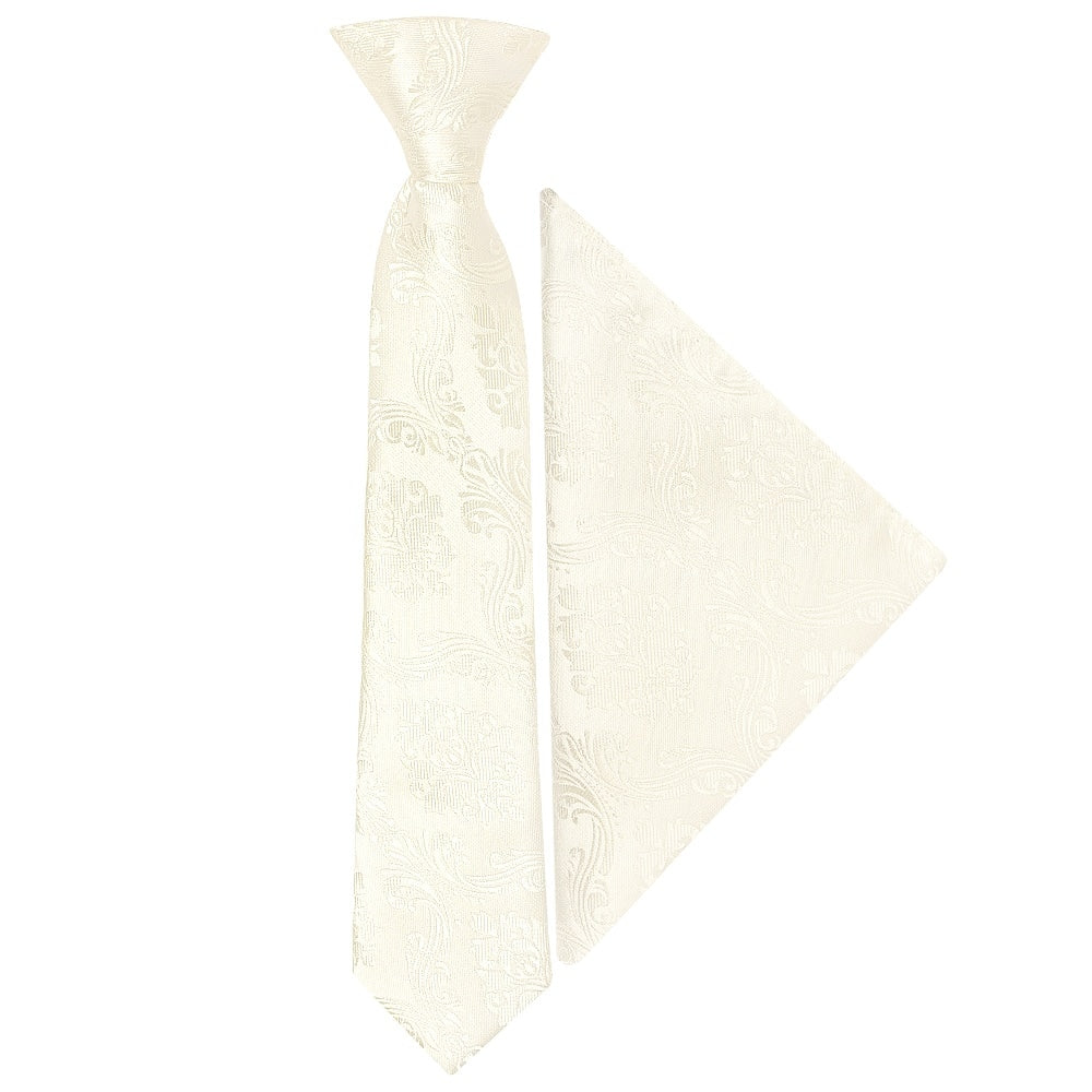 Pre Tied Ivory Paisley Boys Tie And Pocket Square Set Age 4 7 1