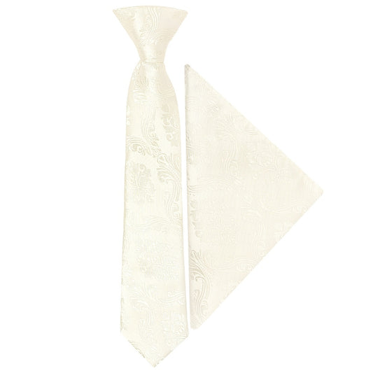 Pre Tied Ivory Paisley Boys Tie And Pocket Square Set Age 4 7 1