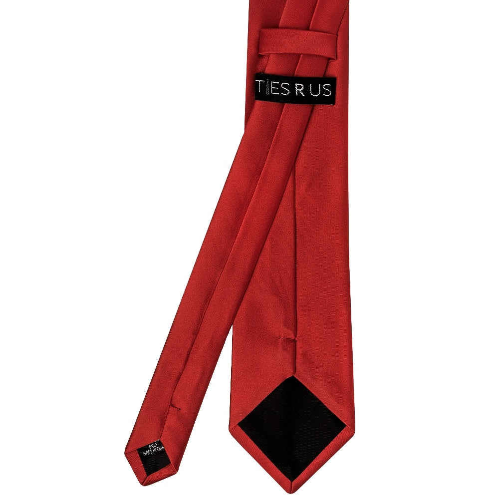Plain Scarlet Red Satin Classic Mens Tie  and Pocket Square Set