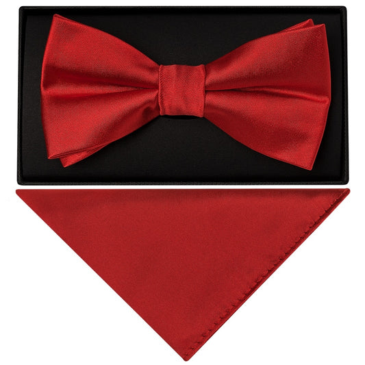Scarlet Red Handmade Mens Bow Tie And Pocket Square Set 1