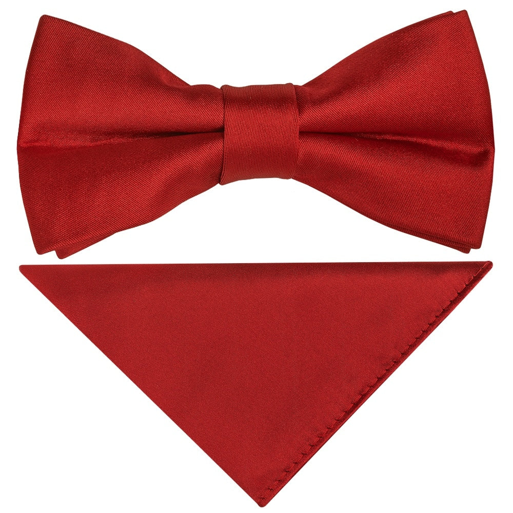 Pre Tied Scarlet Red Satin Boys Bow Tie And Pocket Square Set Age 4 7 1