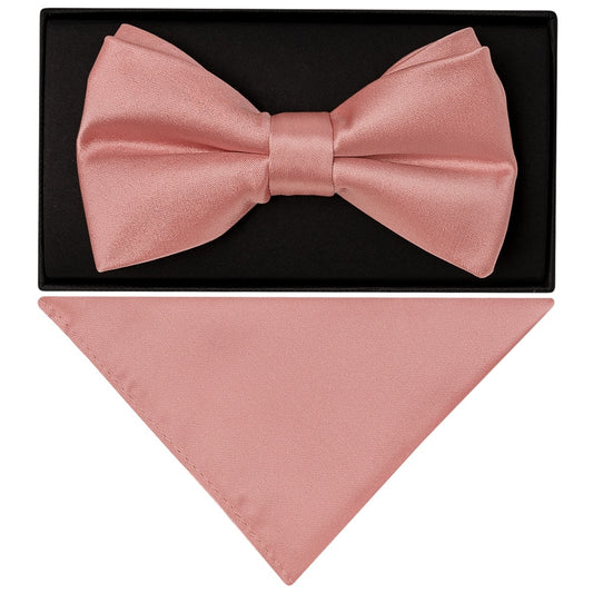 Plain Rose Gold Handmade Mens Bow Tie And Pocket Square Set 1