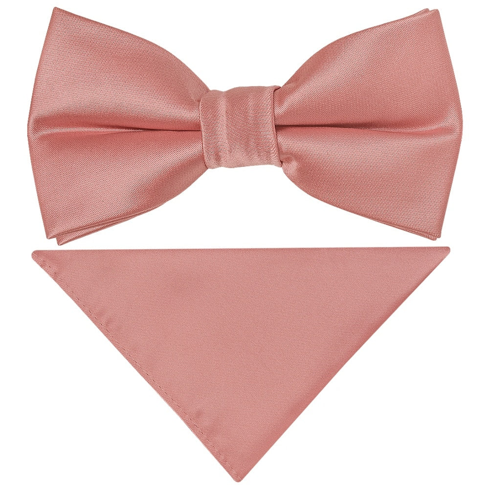 Pre Tied Rose Gold Satin Boys Bow Tie And Pocket Square Set 1
