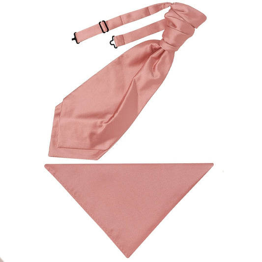 Plain Rose Gold Satin Mens Cravat Tie And Pocket Square Set 1