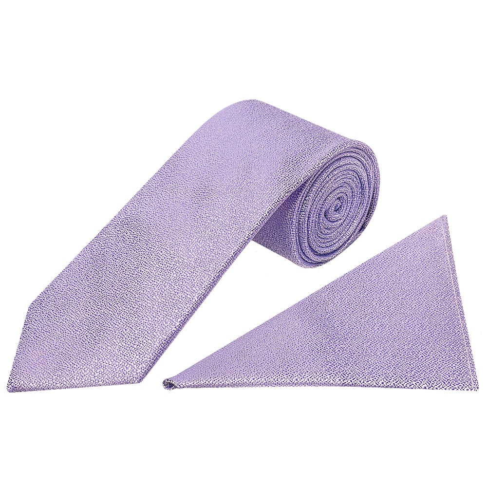 Plain Purple Textured Silk Classic Mens Tie And Pocket Square Set 1