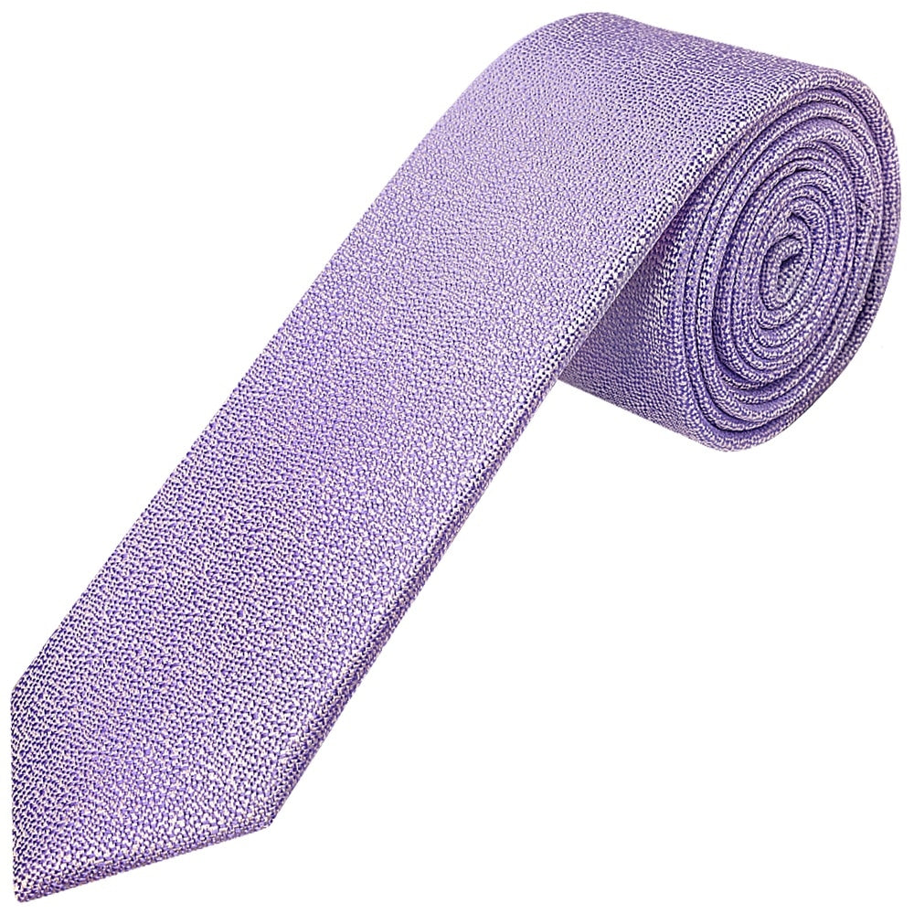 Plain Purple Textured Silk Skinny Mens Tie And Pocket Square Set 2