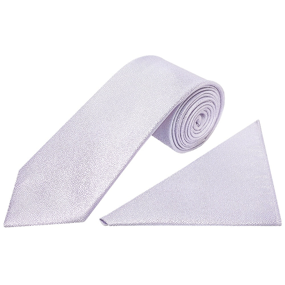 Plain Lilac Textured Silk Classic Mens Tie And Pocket Square Set 1