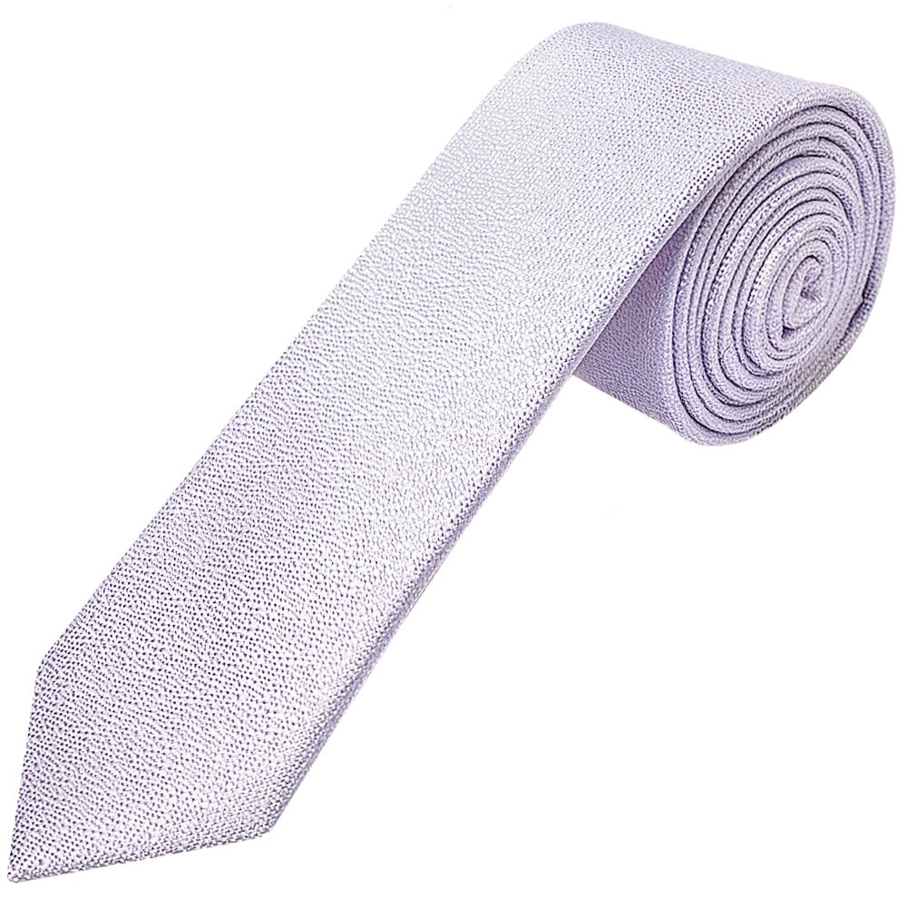 Plain Lilac Textured Silk Skinny Mens Tie And Pocket Square Set 2