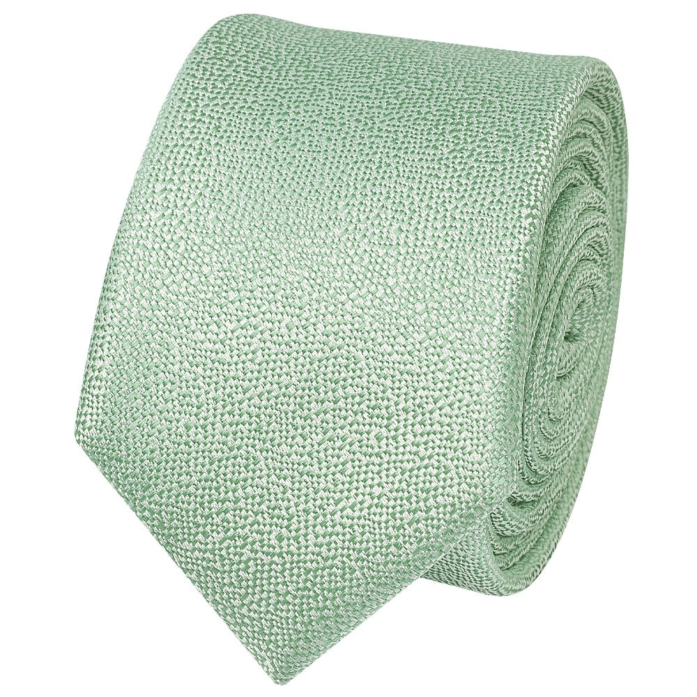 Plain Green Textured Silk Skinny Mens Tie 2