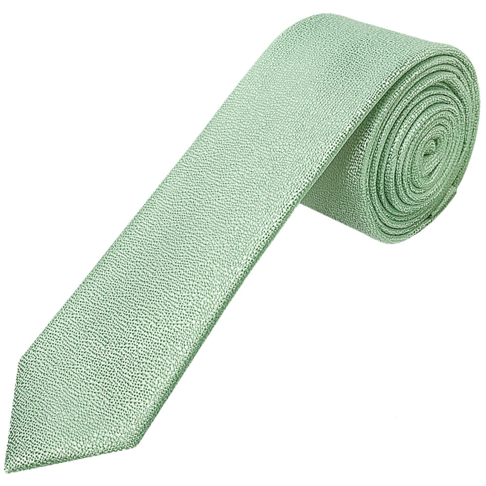 Plain Green Textured Silk Skinny Boys Tie 1