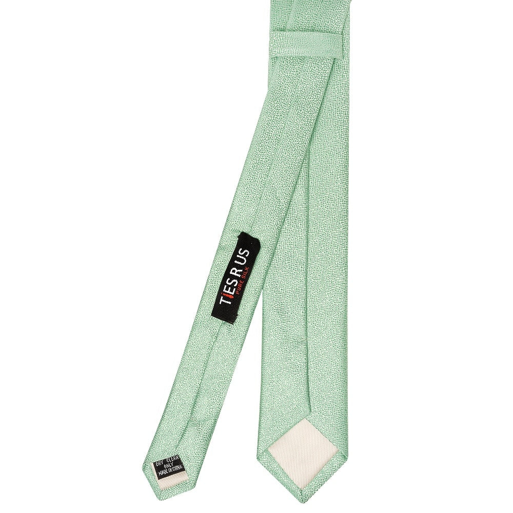 Plain Green Textured Silk Skinny Boys Tie 3