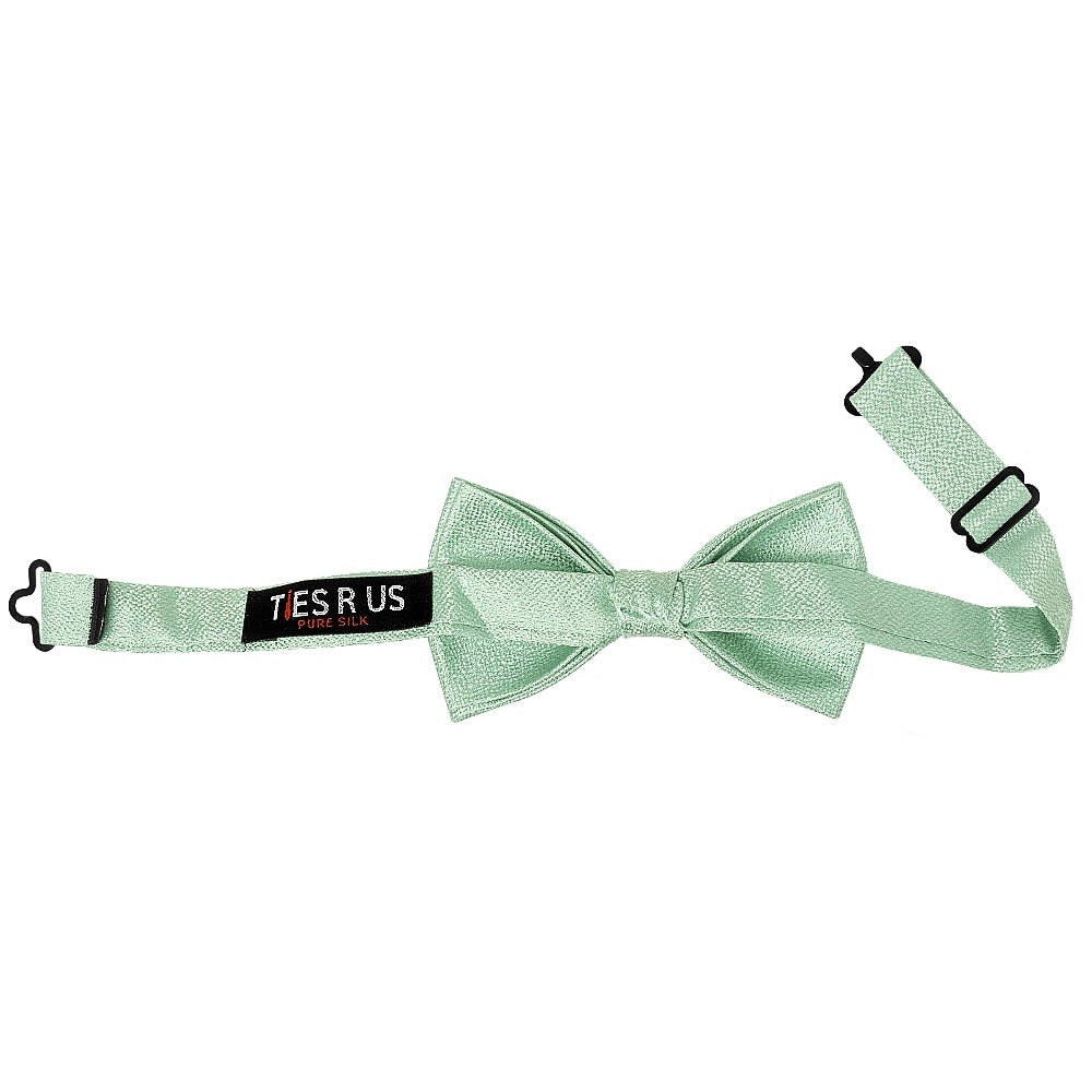 Pre Tied Green Textured Silk Boys Bow Tie Age 4 7 2