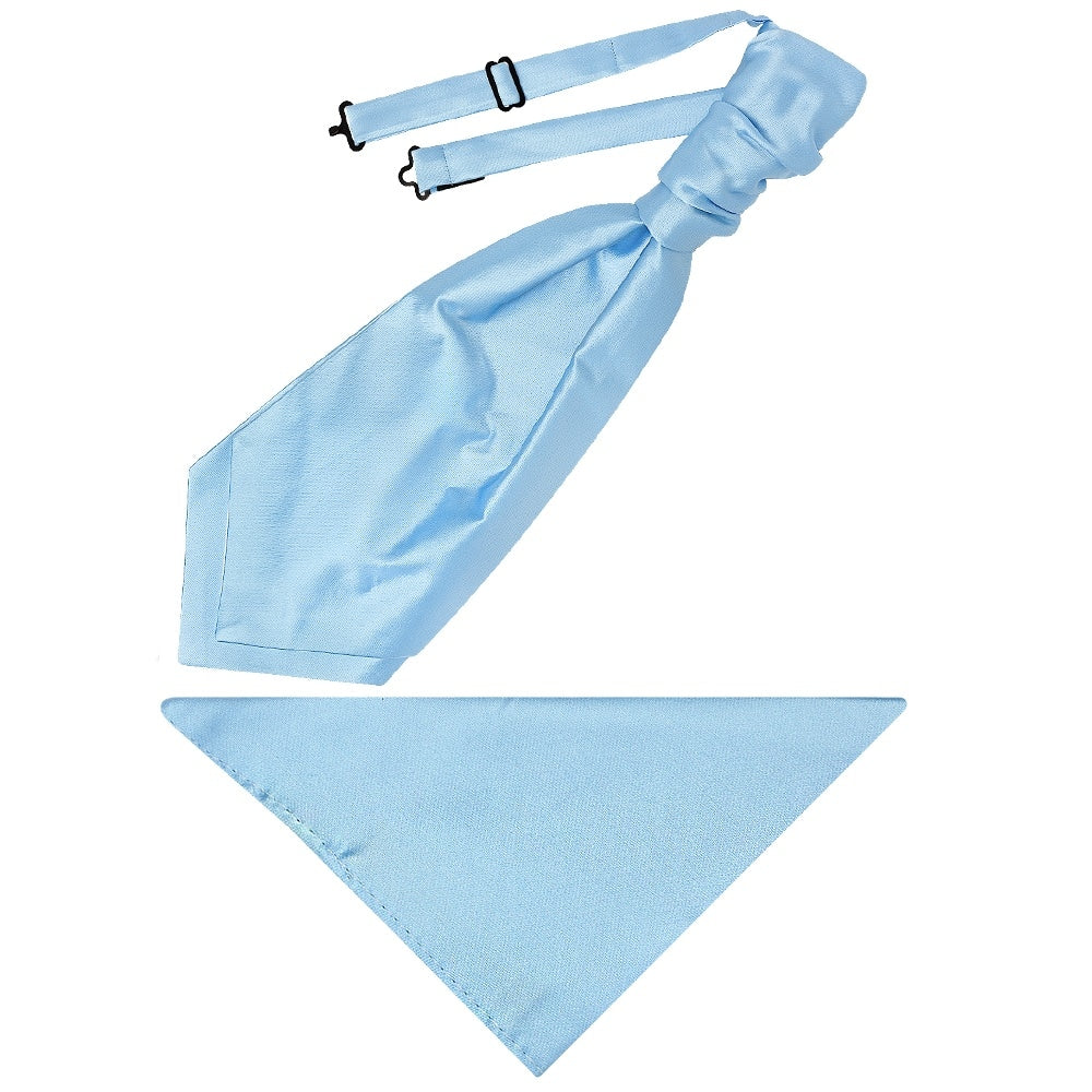 Plain Sky Blue Satin Mens Cravat Tie And Pocket Square Set 1