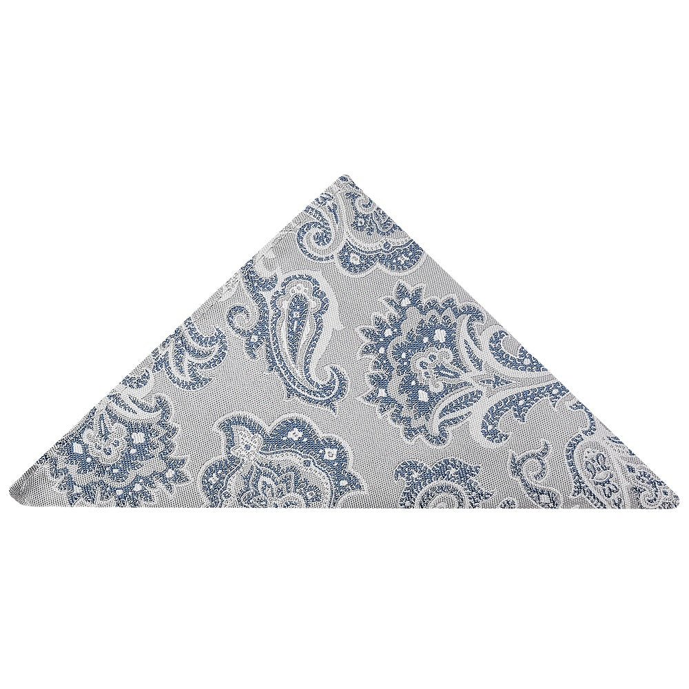 Silver And Blue Paisley Pocket Square 1