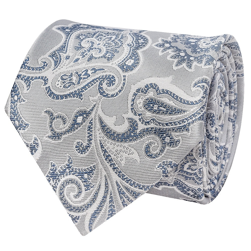 Silver And Blue Paisley Classic Mens Tie 2