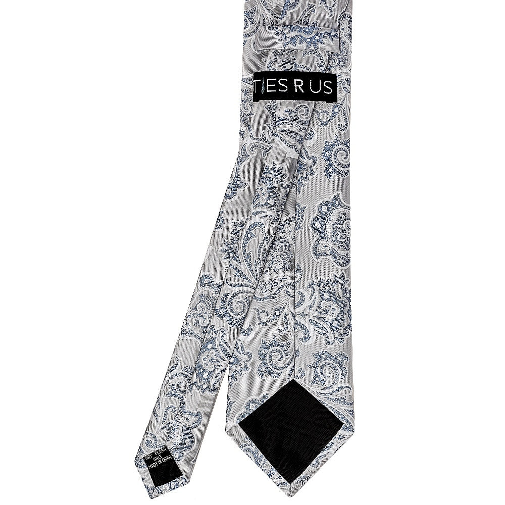 Silver And Blue Paisley Classic Mens Tie And Pocket Square Set 4