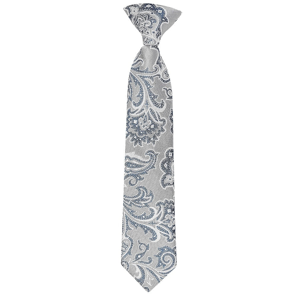 Pre Tied Silver And Blue Paisley Boys Tie Age 4 7 1