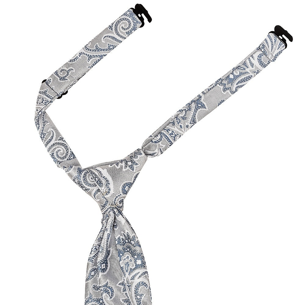 Pre Tied Silver And Blue Paisley Boys Tie And Pocket Square Set Age 4 7 3