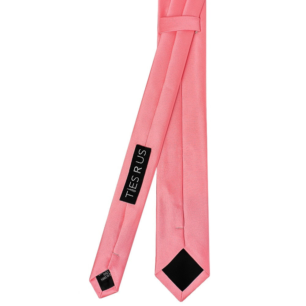 Plain Light Coral Pink Satin Skinny Boys Tie 3