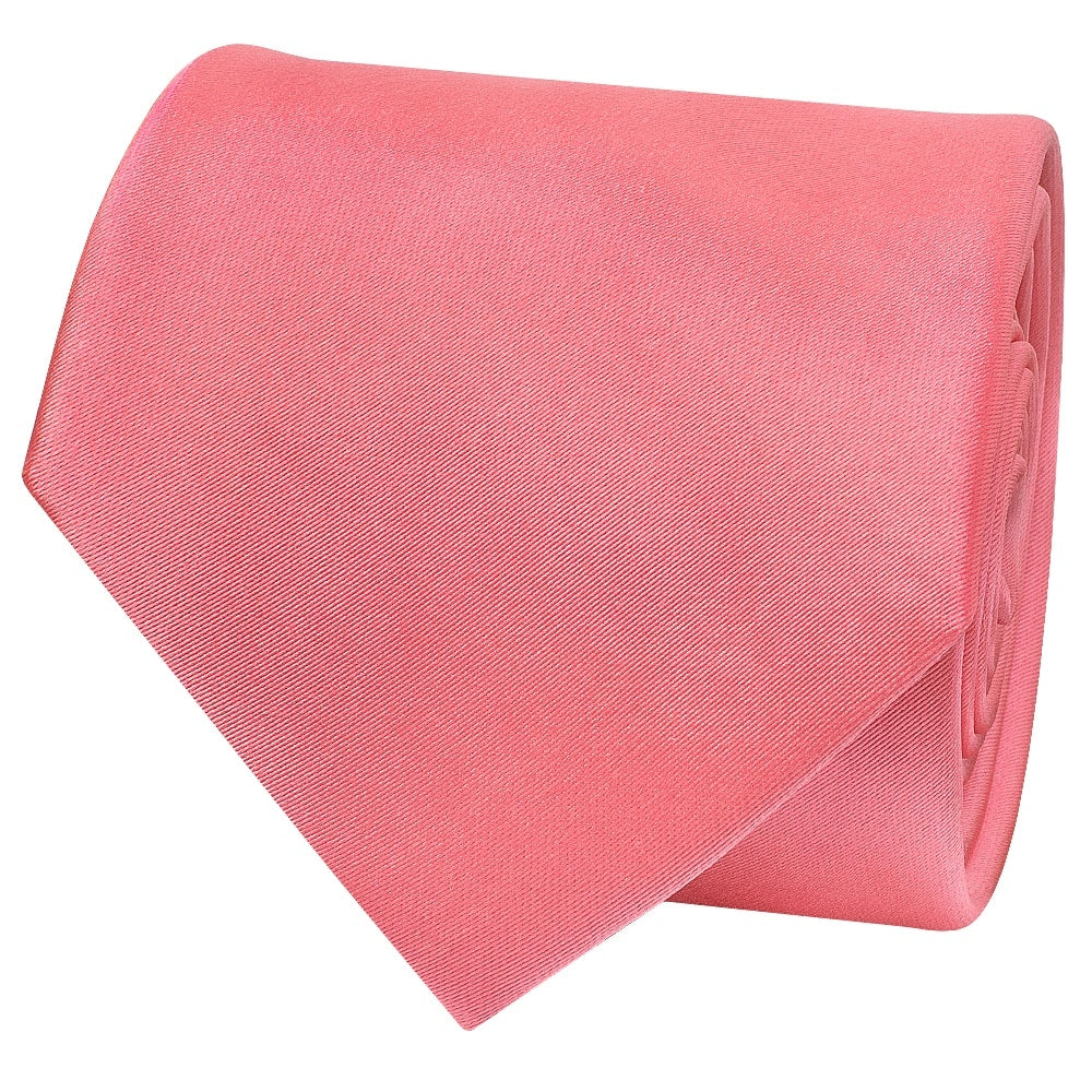 Plain Light Coral Pink Satin Classic Mens Tie And Pocket Square Set 4