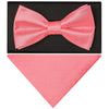 Plain Light Coral Pink Handmade Mens Bow Tie and Pocket Square Set