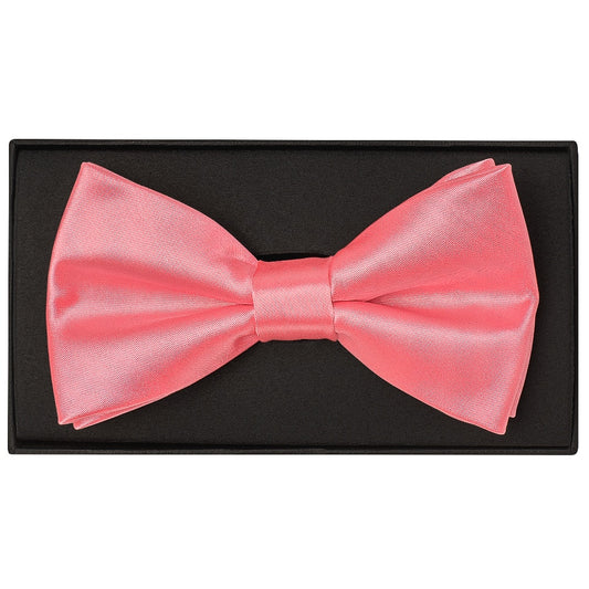 Plain Light Coral Pink Handmade Mens Bow Tie And Pocket Square Set 2