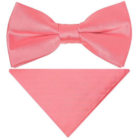 Pre Tied Light Coral Pink Satin Boys Bow Tie And Pocket Square Set Age 4 7 1
