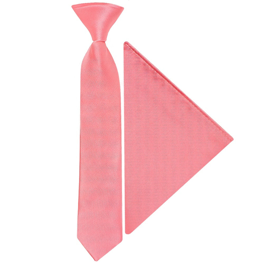 Pre Tied Light Coral Pink Satin Boys Tie And Pocket Square Set Age 4 7 1