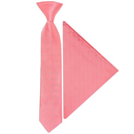 Pre Tied Light Coral Pink Satin Boys Tie And Pocket Square Set Age 4 7 1