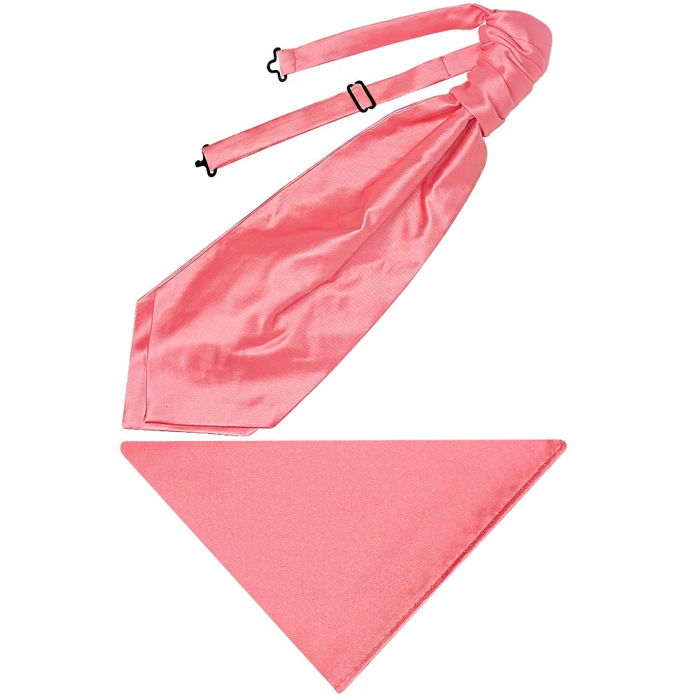 Plain Light Coral Pink Satin Mens Cravat Tie And Pocket Square Set 1